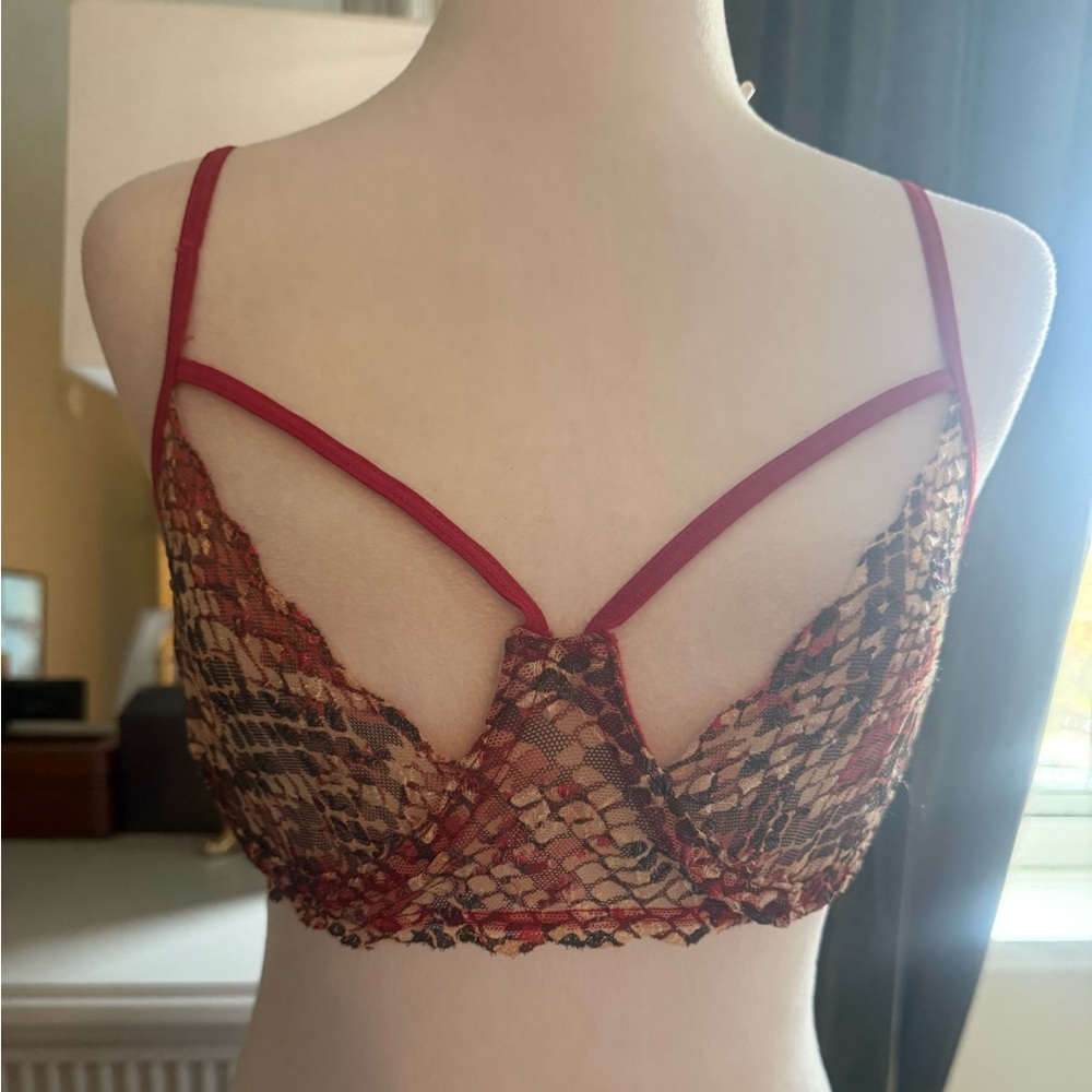 Elegant Red and Black Lace Bra